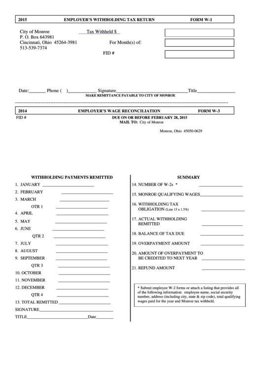 Form W-1 - Withholding Payments Remitted - 2015/form W-3 - Employer