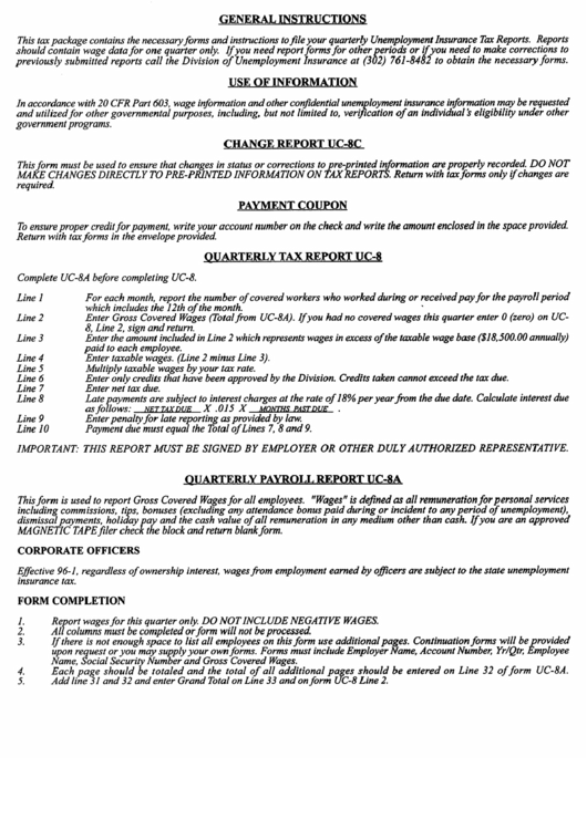 Form Uc-8c - General Instructions Printable pdf
