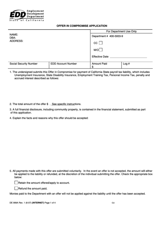 Fillable Offer In Compromise Application Form Printable pdf