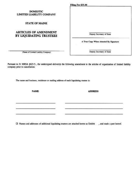 Form Mllc-11t - Form For Articles Of Amendment By Liquidating Trustees Printable pdf