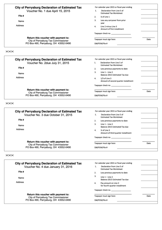 Fillable Declaration Of Estimated Tax Form - City Of Perrysburg - 2015 Printable pdf