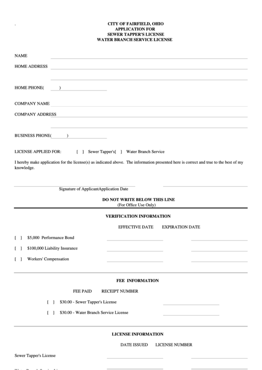 Application For Sewer Tapper