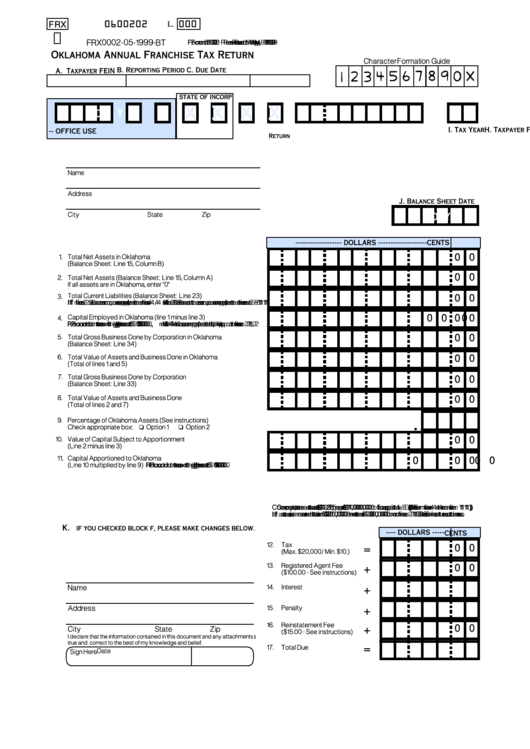 Form 200 - Oklahoma Annual Franchise Tax Return - 1999 Printable pdf