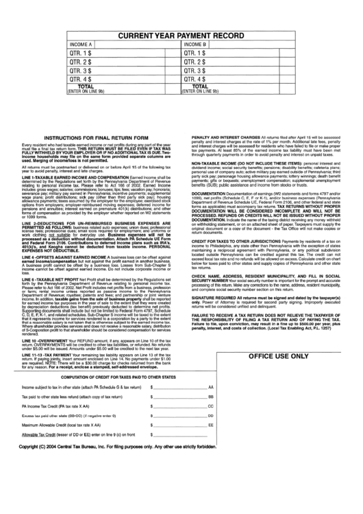 Instructipn For Final Return Form - Pennsylvania Department Of Revenue Printable pdf