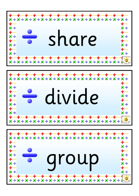 Division Vocabulary Flash Cards Template Printable pdf