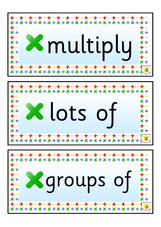 Multiplication Vocabulary Flash Cards Template Printable pdf