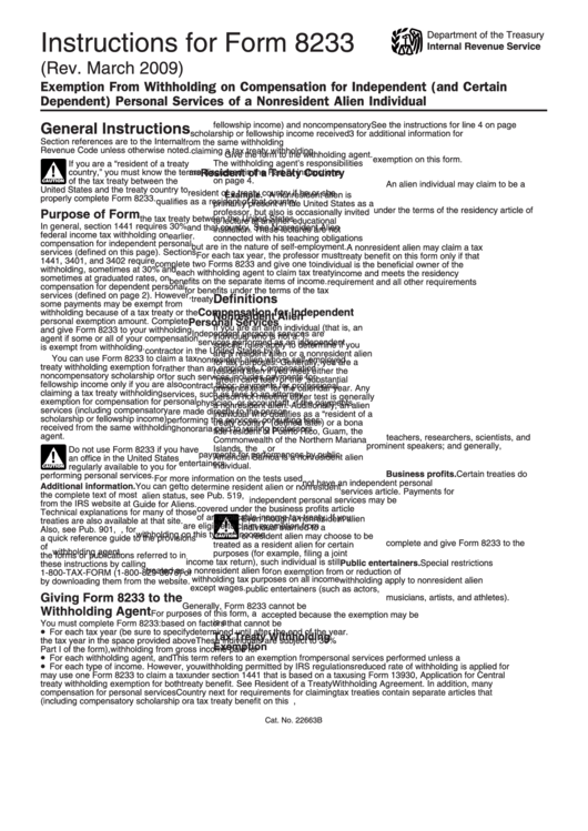 Instructions For Form 8233 Printable pdf