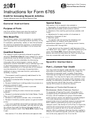 Instructions For Form 6765 - Credit For Increasing Research Activities - 2001 Printable pdf