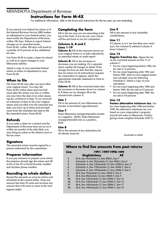 Form M-4x - Instructions Printable pdf