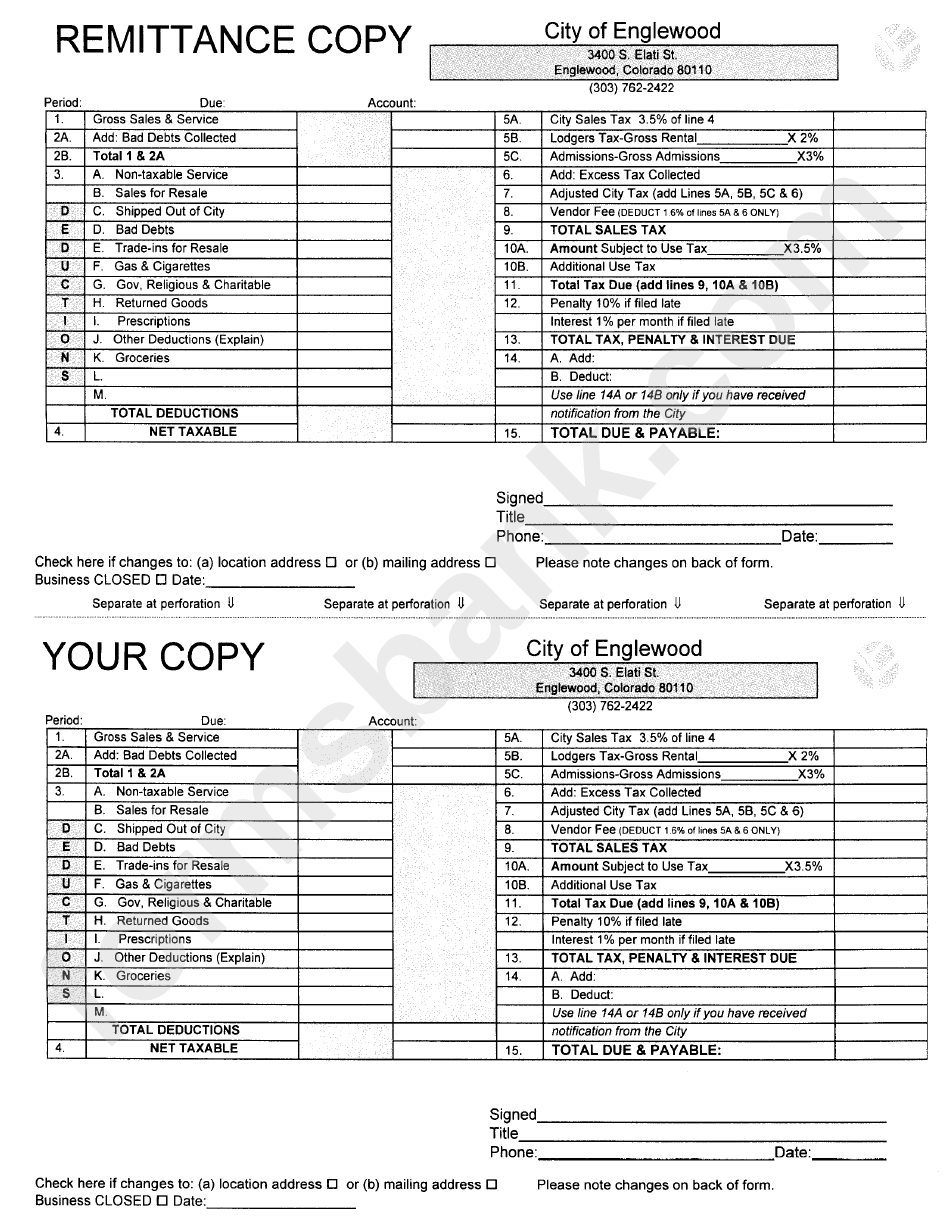 Sales Tax Form City Of Englewood printable pdf download