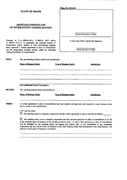 Form Cons - Articles / Certificate Of Inter-Entity Consolidation Printable pdf