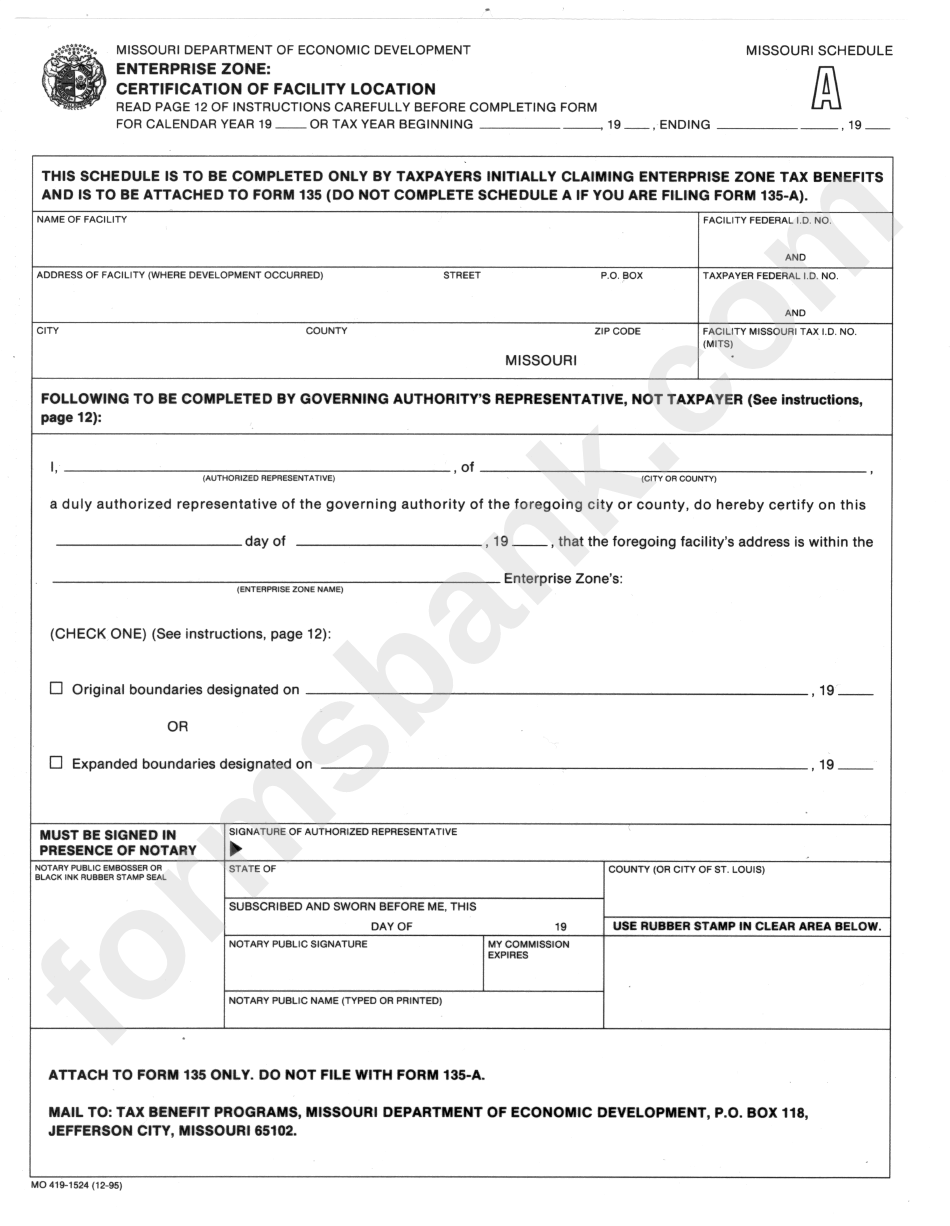 Form Mo-419-1524 - Certification Of Facility Location - Department Of Economic Development