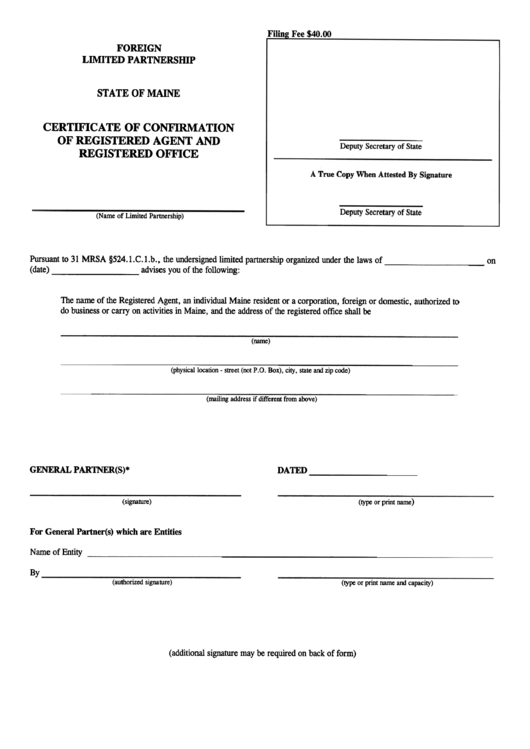 Form Mlpa-3d - Foreign Limlted Partnership Certifica Te Of Confirmation Of Registered Agent And Registered Office Printable pdf