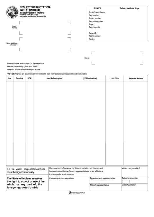 Fillable Form 23348 - Request For Quotation / Invitation To Bid Printable pdf