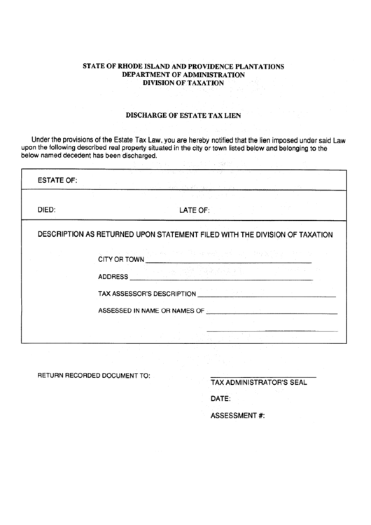 Discharge Of Estate Tax Lien Form Printable pdf