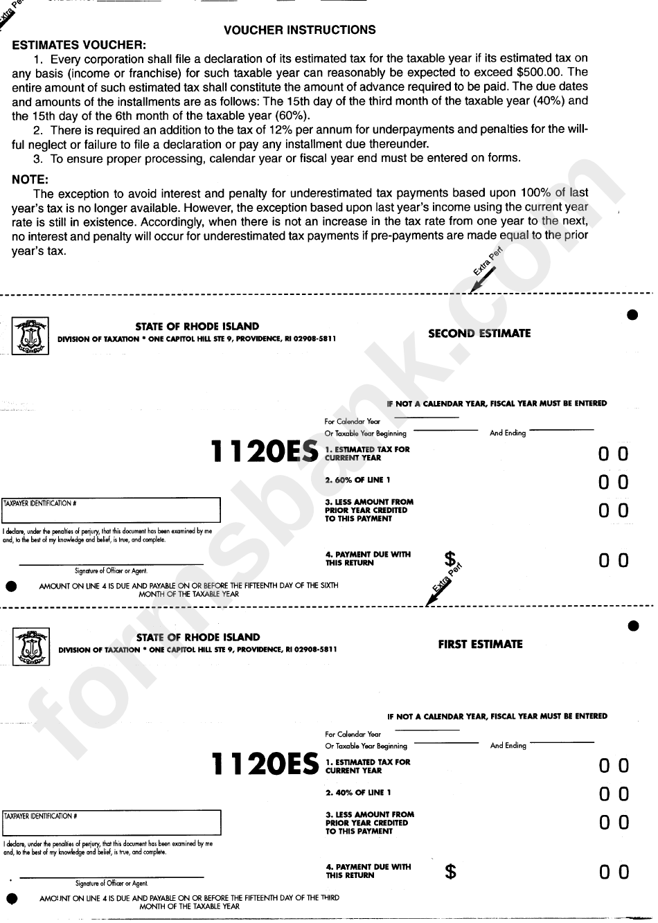 Form Ri-1120 Es - Amended Declaration Of Corporation Estimated Tax