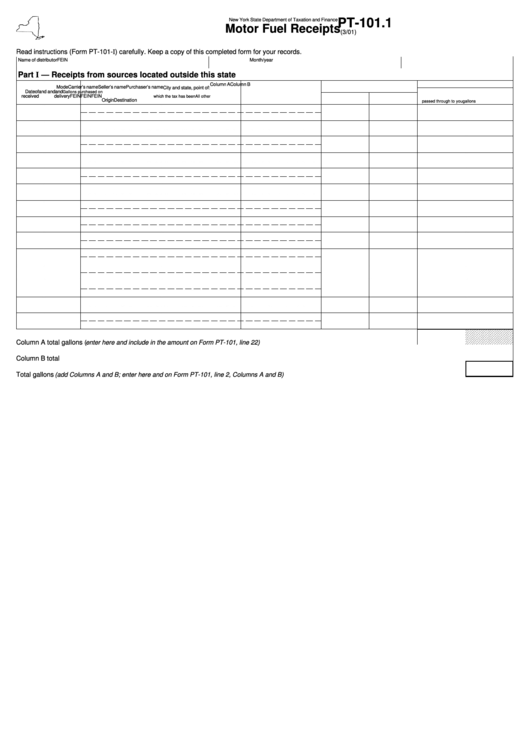 Form Pt-101.1 - Motor Fuel Receipts Printable pdf