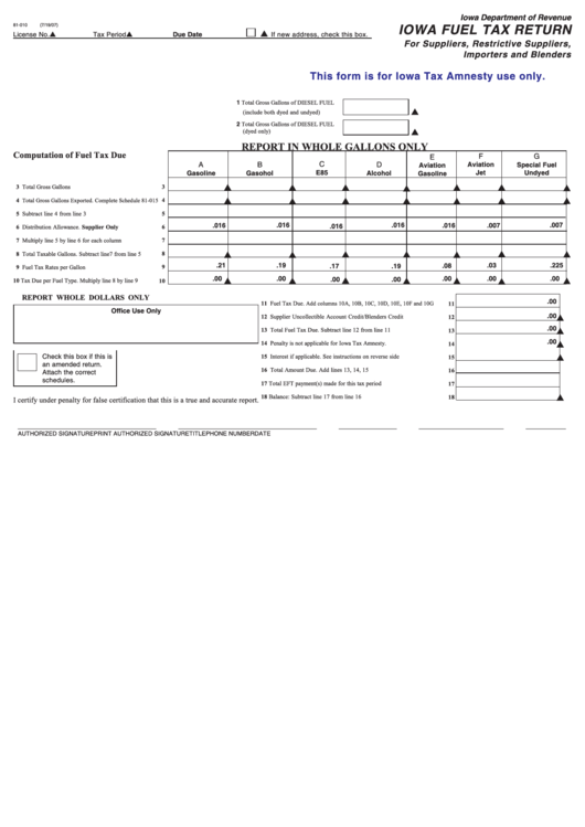 Form 81-010 - Iowa Fuel Tax Return - Iowa Department Of Revenue Printable pdf