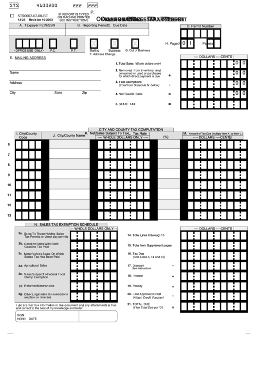 Form Sts0002-02-00-Bt - Oklahoma Sales Tax Report Printable pdf
