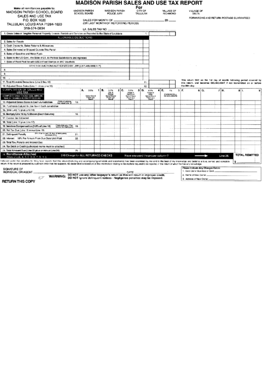 Madison Parish Sales And Use Tax Report Form printable pdf download
