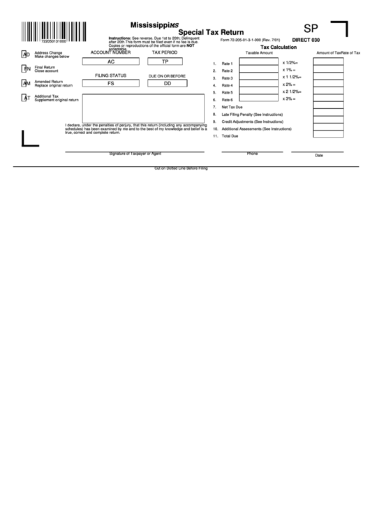 Mississippi Special Tax Return Form Printable pdf
