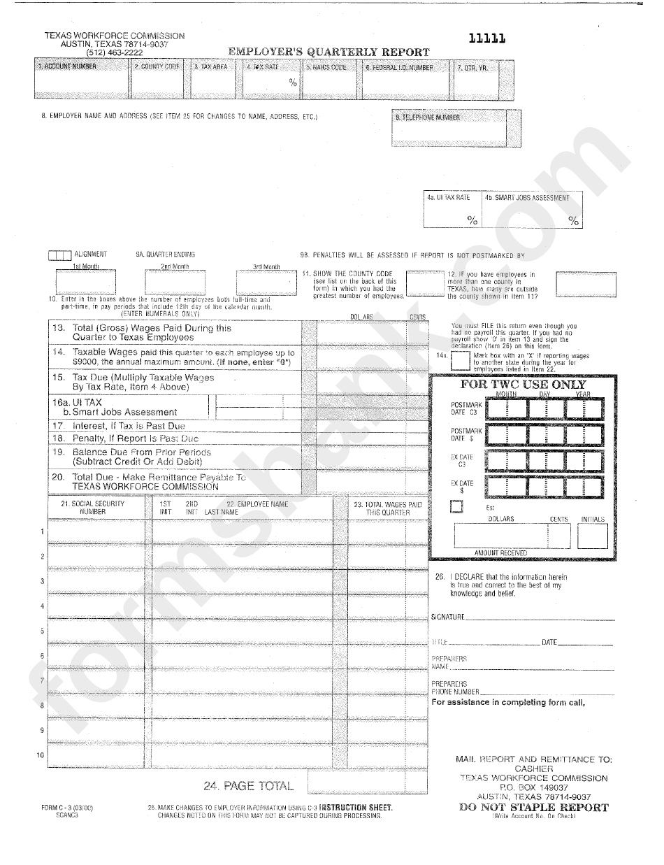 Form C 3 Employer S Quarterly Report Printable Pdf Download