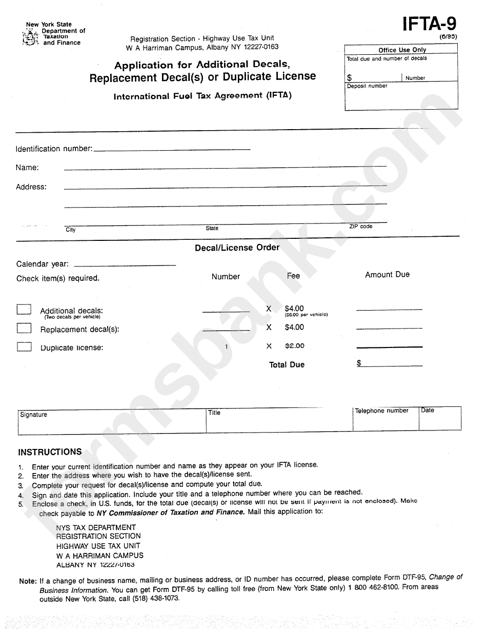 Form Ifta-9 - Application For Additional Decals, Replacement Decal(S) Or Duplicate License