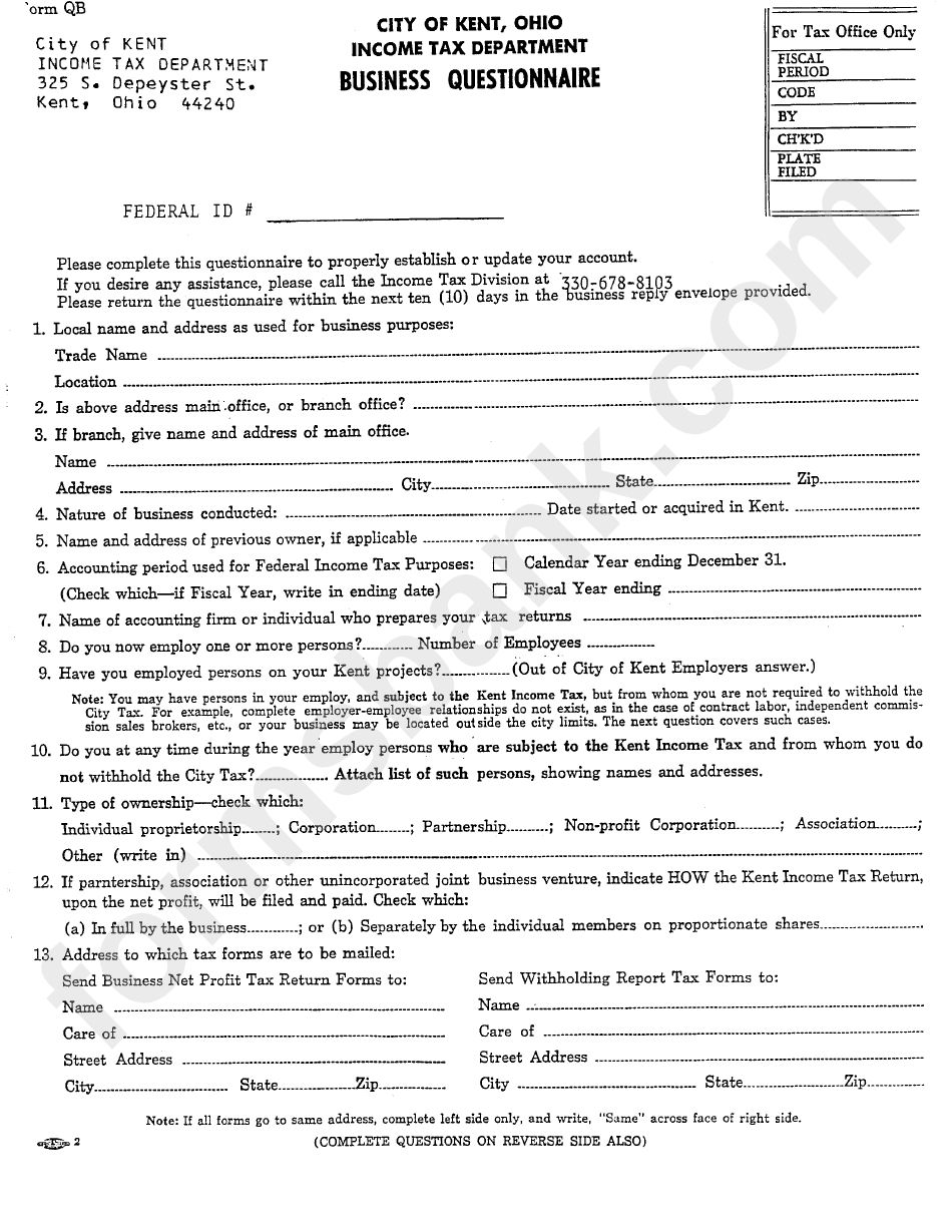 Form Bq - Susiness Questionnaire