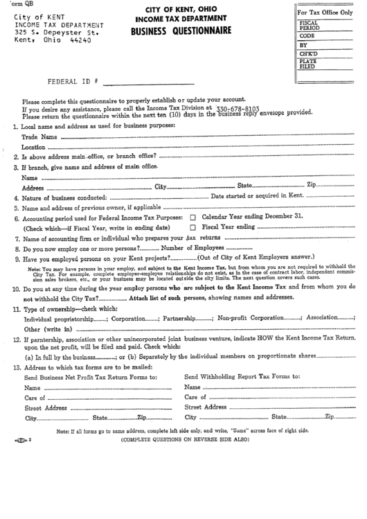 Form Bq - Susiness Questionnaire Printable pdf