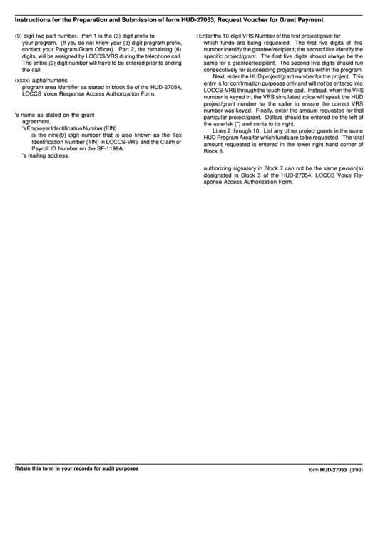 Form Hud-27053 - Instructions Printable pdf