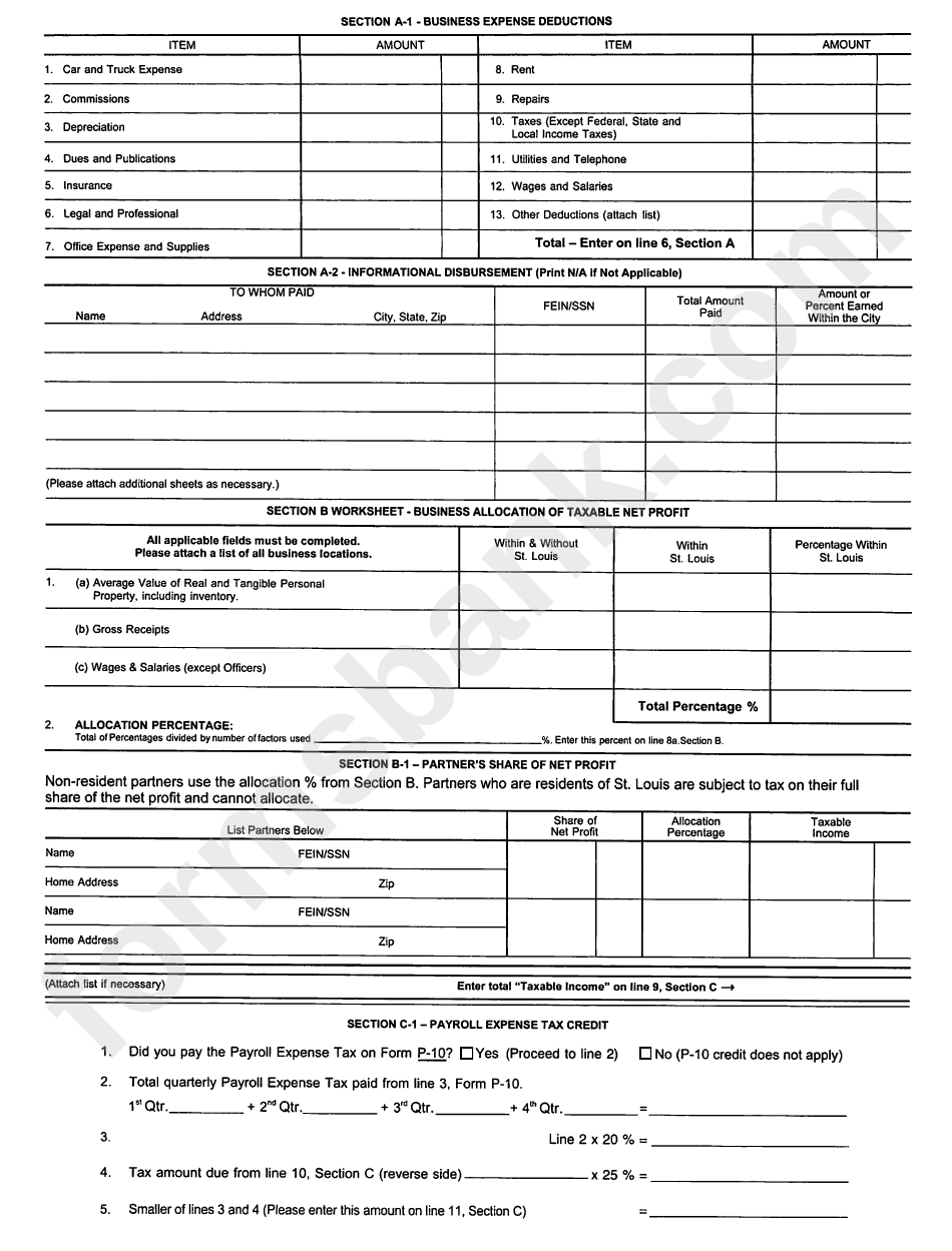 Form E-234 - City Of St. Louis Earnings Tax Return 2014