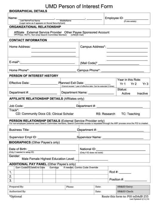 Umd Person Of Interest Form