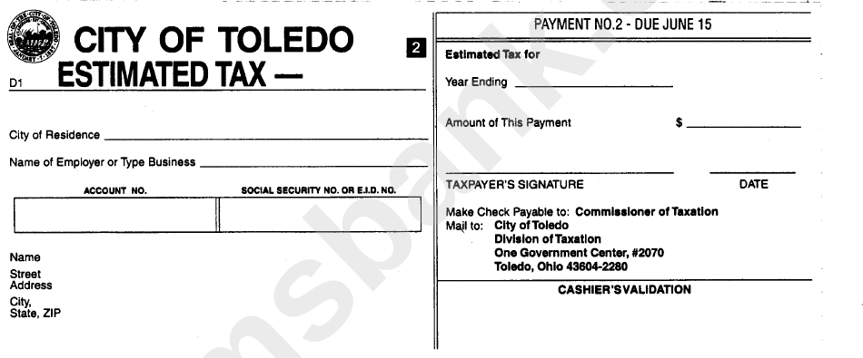 Estimated Tax Form - City Of Toledo