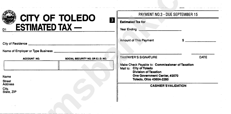 Estimated Tax Form - City Of Toledo