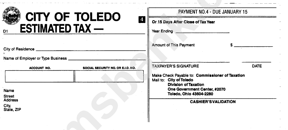 Estimated Tax Form - City Of Toledo