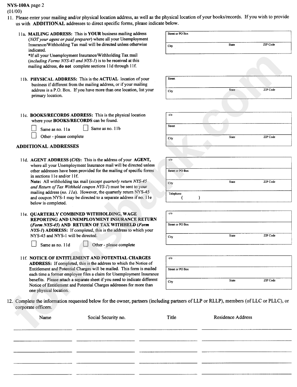 Form Nys-100a - Employer Registration For Unemployment Insurance, Withholding, And Wage Reporting For Agricultural Employment