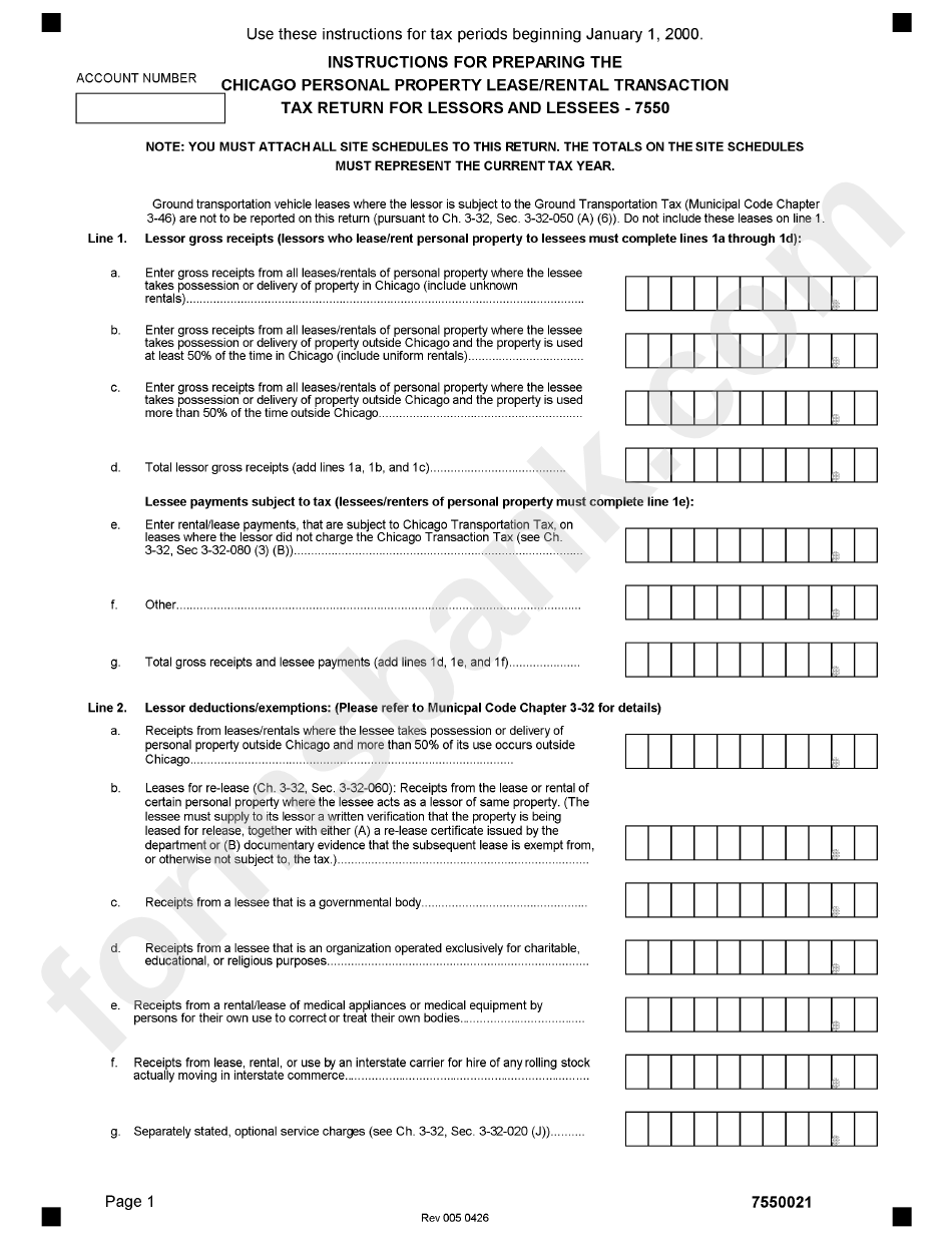 Instructions For Preparing The Chicago Personal Property Lease / Rental Transaction Tax Return For Lessors And Lessees