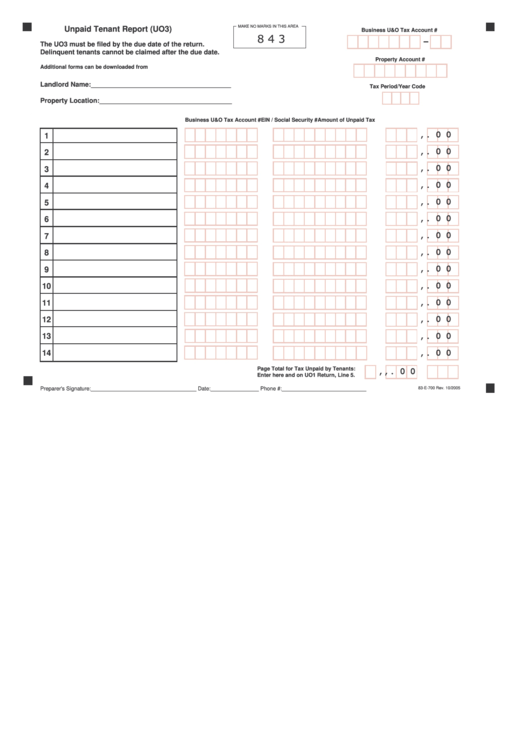 Form Uo3 - Unpaid Tenant Report Printable pdf