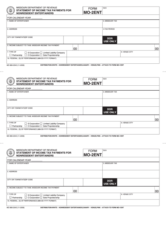 Fillable Form Mo-2ent - Statement Of Income Tax Payments For Nonresident Entertainers Printable pdf