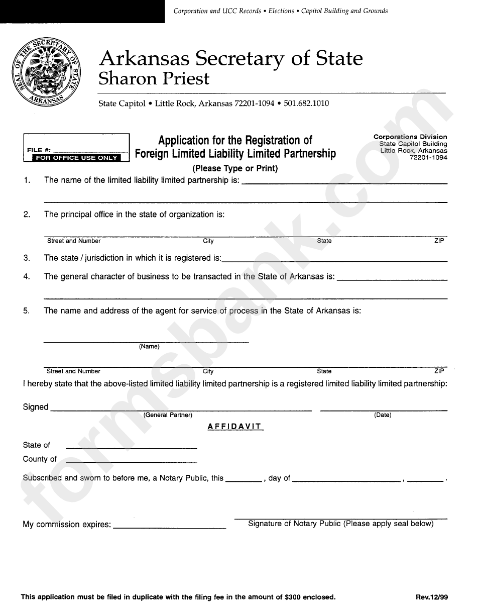 Application For The Registration Of Foreign Limited Liability Limited Partnership Form