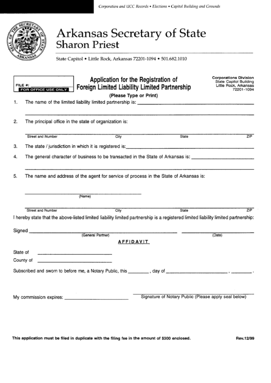 Application For The Registration Of Foreign Limited Liability Limited Partnership Form Printable pdf