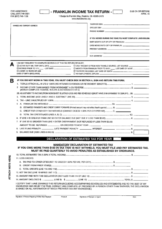 Franklin Tax Return Form printable pdf download