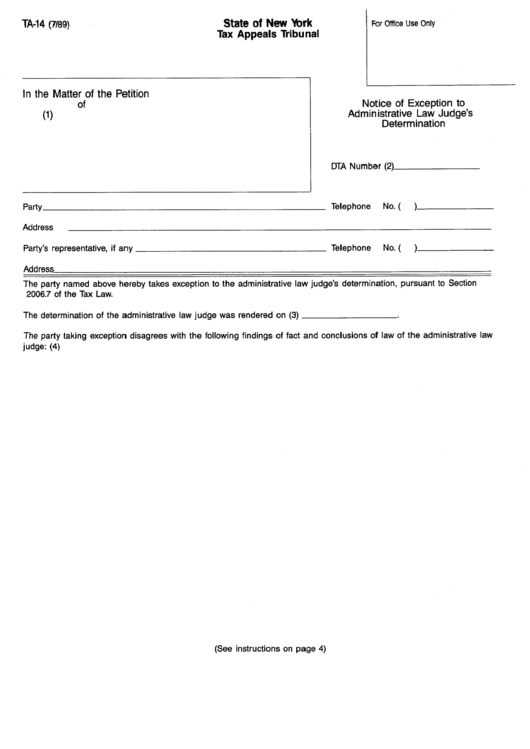 Form Ta-14 - Tax Appeals Tribunal Form - New York Printable pdf
