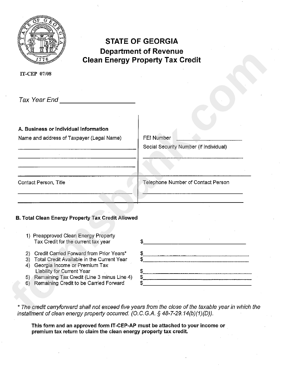 Clean Energy Property Tax Credit Form - Georgia Department Of Revenue