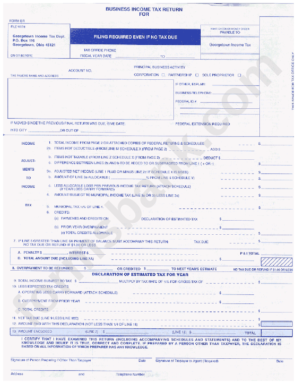 Form Br - Business Income Tax Return