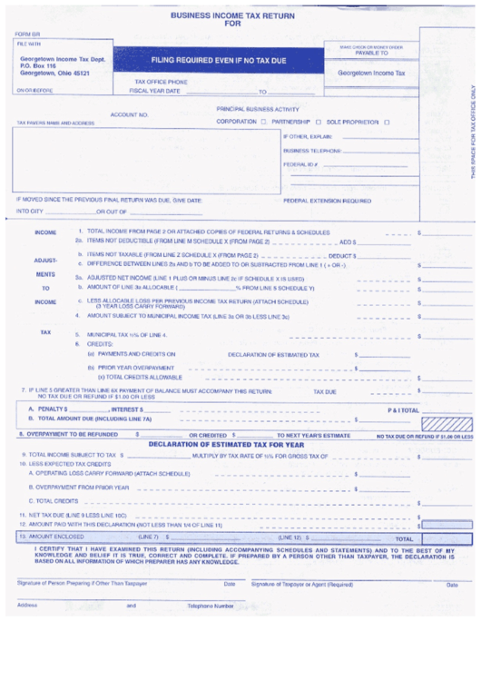 Form Br - Business Income Tax Return Printable pdf