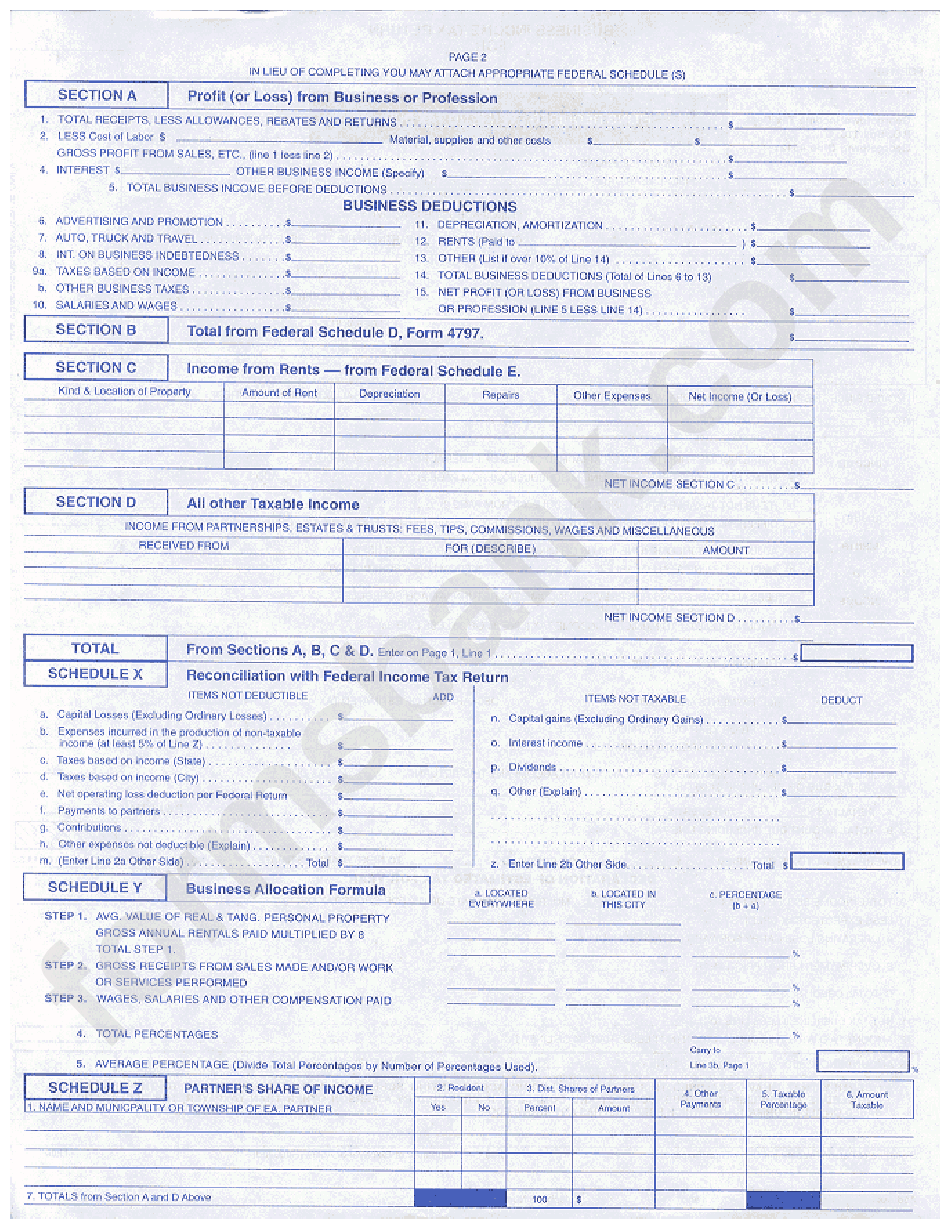 Form Br - Business Income Tax Return