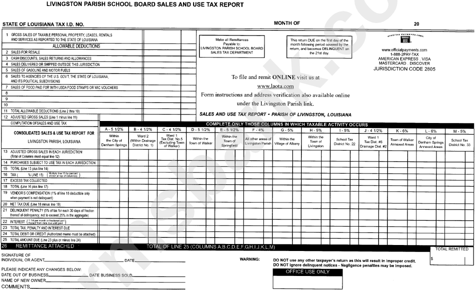 Livingston Parish School Board Sales And Use Tax Report