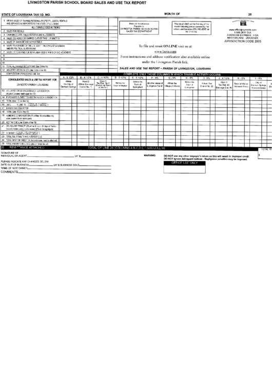 Livingston Parish School Board Sales And Use Tax Report Printable pdf