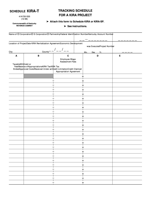 Schedule Kira-T Form - Tracking Schedule For A Kira Project - 1998 Printable pdf